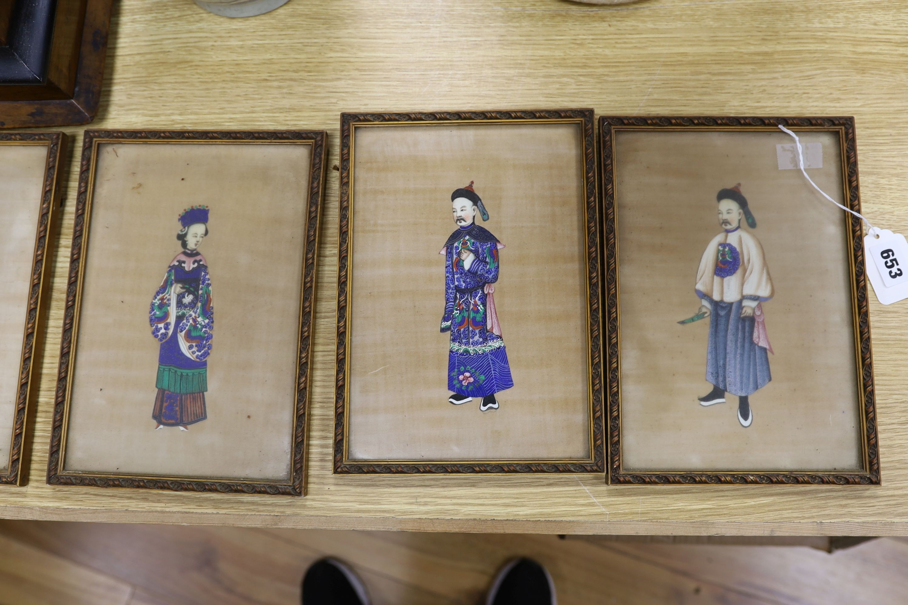 Late 19th century Chinese School, seven gouaches pith paper, Studies of Qing court dignitaries, 24 x 16cm